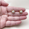 Oro Laminado Stud Earring, Gold Filled Style Love Knot and Twist Design, with Ivory Pearl, Polished, Golden Finish, 02.456.0003