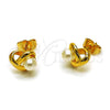 Oro Laminado Stud Earring, Gold Filled Style Heart and Love Knot Design, with Ivory Pearl, Polished, Golden Finish, 02.456.0006