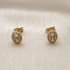Oro Laminado Stud Earring, Gold Filled Style Puff Mariner Design, with White Micro Pave and White Cubic Zirconia, Polished, Golden Finish, 02.456.0007