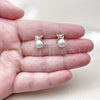 Oro Laminado Stud Earring, Gold Filled Style with Ivory Pearl and White Micro Pave, Polished, Golden Finish, 02.456.0008