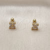 Oro Laminado Stud Earring, Gold Filled Style Four-leaf Clover Design, with White Cubic Zirconia, Polished, Golden Finish, 02.456.0011