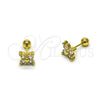 Oro Laminado Stud Earring, Gold Filled Style Four-leaf Clover Design, with White Cubic Zirconia, Polished, Golden Finish, 02.456.0011