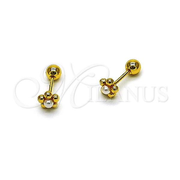 Oro Laminado Stud Earring, Gold Filled Style Flower Design, with Ivory Pearl, Polished, Golden Finish, 02.456.0014