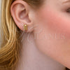 Oro Laminado Stud Earring, Gold Filled Style Teddy Bear Design, with White Cubic Zirconia, Polished, Golden Finish, 02.456.0015