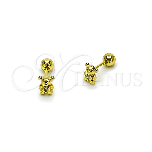 Gold Filled Ring — Stud Earring Teddy Bear Design with White Cubic — main product view — SKU 164588 | Oro Laminado anillo — Stud Earring Teddy Bear diseño with blanco Cubic — SKU 164588