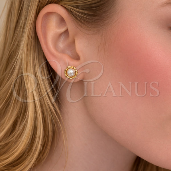 Gold Filled Ring — Stud Earring Flower Design with Ivory Pearl Polished — alternate product view — SKU 164591 | Oro Laminado anillo — Stud Earring flor diseño with Ivory Pearl pulido — SKU 164591