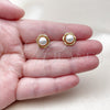 Oro Laminado Stud Earring, Gold Filled Style Flower Design, with Ivory Pearl, Polished, Golden Finish, 02.456.0018