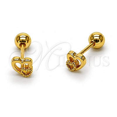 Oro Laminado Stud Earring, Gold Filled Style Heart Design, Polished, Golden Finish, 02.456.0019