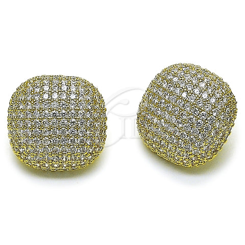 Oro Laminado Stud Earring, Gold Filled Style with White Cubic Zirconia, Polished, Golden Finish, 02.457.0002