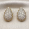 Oro Laminado Stud Earring, Gold Filled Style Teardrop Design, with White Cubic Zirconia, Polished, Golden Finish, 02.457.0003
