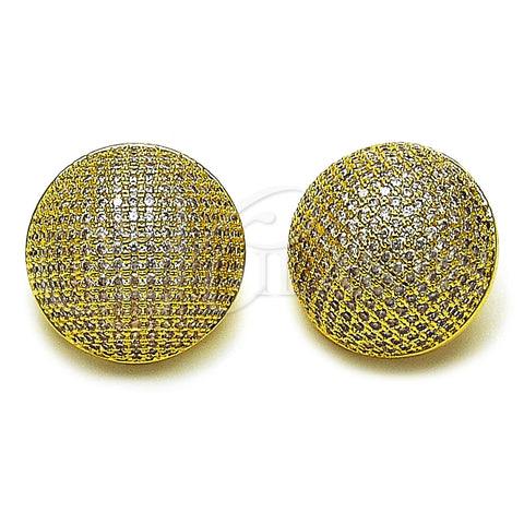 Oro Laminado Stud Earring, Gold Filled Style Ball Design, with White Cubic Zirconia, Polished, Golden Finish, 02.457.0004