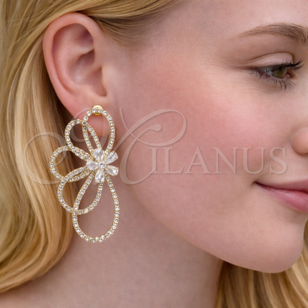 Gold Filled Ring — Stud Earring Flower and Teardrop Design with White — alternate product view — SKU 164598 | Oro Laminado anillo — Stud Earring flor and Teardrop diseño with blanco — SKU 164598