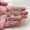 Oro Laminado Stud Earring, Gold Filled Style Flower and Teardrop Design, with White Crystal and White Cubic Zirconia, Polished, Golden Finish, 02.457.0005