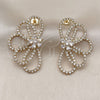 Oro Laminado Stud Earring, Gold Filled Style Flower and Teardrop Design, with White Crystal and White Cubic Zirconia, Polished, Golden Finish, 02.457.0005