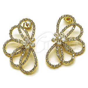 Gold Filled Ring — Stud Earring Flower and Teardrop Design with White — main product view — SKU 164598 | Oro Laminado anillo — Stud Earring flor and Teardrop diseño with blanco — SKU 164598