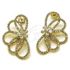 Oro Laminado Stud Earring, Gold Filled Style Flower and Teardrop Design, with White Crystal and White Cubic Zirconia, Polished, Golden Finish, 02.457.0005