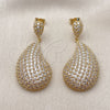 Oro Laminado Stud Earring, Gold Filled Style Teardrop Design, with White Cubic Zirconia, Polished, Golden Finish, 02.457.0006