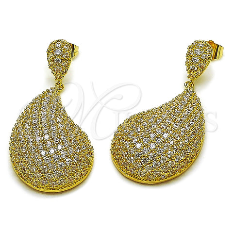 Oro Laminado Stud Earring, Gold Filled Style Teardrop Design, with White Cubic Zirconia, Polished, Golden Finish, 02.457.0006