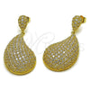 Oro Laminado Stud Earring, Gold Filled Style Teardrop Design, with White Cubic Zirconia, Polished, Golden Finish, 02.457.0006