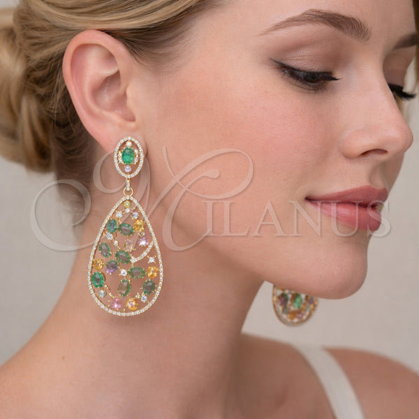 Gold Filled Ring — Stud Earring Teardrop Design with Multicolor and White — alternate product view — SKU 164601 | Oro Laminado anillo — Stud Earring Teardrop diseño with Multicolor and blanco — SKU 164601