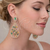 Oro Laminado Stud Earring, Gold Filled Style Teardrop Design, with Multicolor and White Cubic Zirconia, Polished, Golden Finish, 02.457.0008
