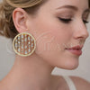 Oro Laminado Stud Earring, Gold Filled Style with White Cubic Zirconia and White Micro Pave, Polished, Golden Finish, 02.457.0009
