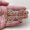 Oro Laminado Stud Earring, Gold Filled Style with White Cubic Zirconia and White Micro Pave, Polished, Golden Finish, 02.457.0009