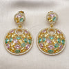 Oro Laminado Stud Earring, Gold Filled Style with White and Multicolor Cubic Zirconia, Polished, Golden Finish, 02.457.0011