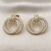 Oro Laminado Stud Earring, Gold Filled Style Baguette Design, with White Cubic Zirconia and White Micro Pave, Polished, Golden Finish, 02.457.0012