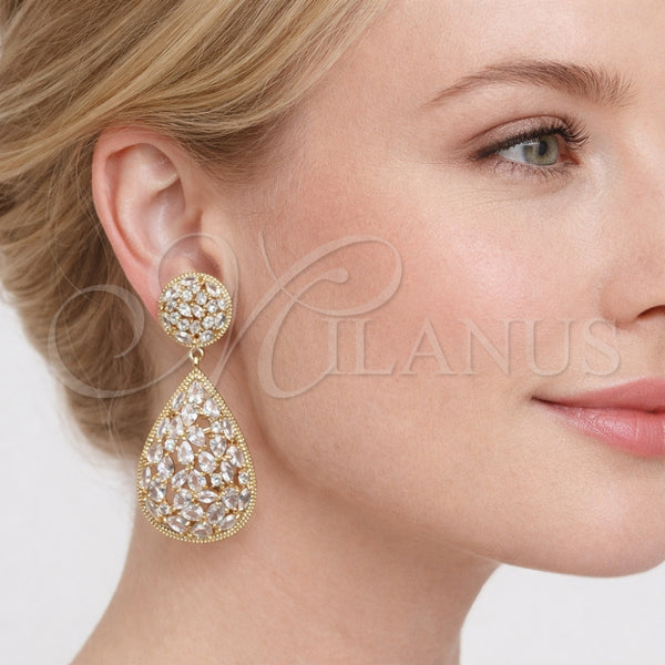 Gold Filled Ring — Long Earring Teardrop Design with White Cubic Zirconia — alternate product view — SKU 164610 | Oro Laminado anillo — Long Earring Teardrop diseño with blanco Cubic Zirconia — SKU 164610