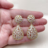 Oro Laminado Long Earring, Gold Filled Style Teardrop Design, with White Cubic Zirconia, Polished, Golden Finish, 02.457.0017