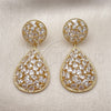 Oro Laminado Long Earring, Gold Filled Style Teardrop Design, with White Cubic Zirconia, Polished, Golden Finish, 02.457.0017
