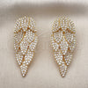 Oro Laminado Chandelier Earring, Gold Filled Style Leaf Design, with White Cubic Zirconia, Polished, Golden Finish, 02.457.0018