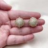 Oro Laminado Stud Earring, Gold Filled Style Ball Design, with White Cubic Zirconia, Polished, Golden Finish, 02.457.0021