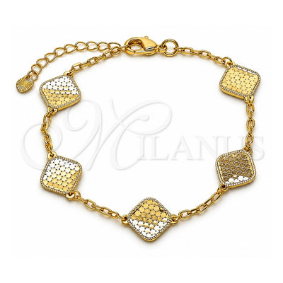 Oro Laminado Fancy Bracelet, Gold Filled Style Rolo Design, Diamond Cutting Finish, Golden Finish, 03.418.0003.07 (Thickness, 7 Inches Length)