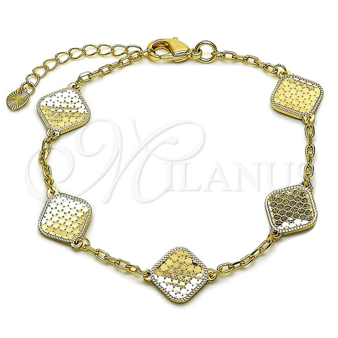 Oro Laminado Fancy Bracelet, Gold Filled Style Rolo Design, Diamond Cutting Finish, Golden Finish, 03.418.0003.07 (Thickness, 7 Inches Length)