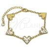 Oro Laminado Fancy Bracelet, Gold Filled Style Heart and Rolo Design, Diamond Cutting Finish, Golden Finish, 03.418.0005.07 (Thickness, 7 Inches Length)