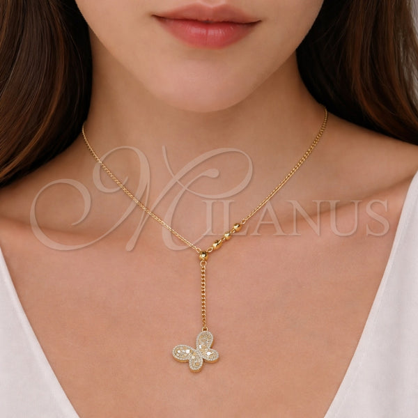 Gold Filled Necklace — Fancy Necklace Butterfly and Miami Cuban Design Diamond — alternate product view — SKU 164619 | Oro Laminado collar — elegante Necklace Butterfly and Miami Cuban diseño Diamond — SKU 164619