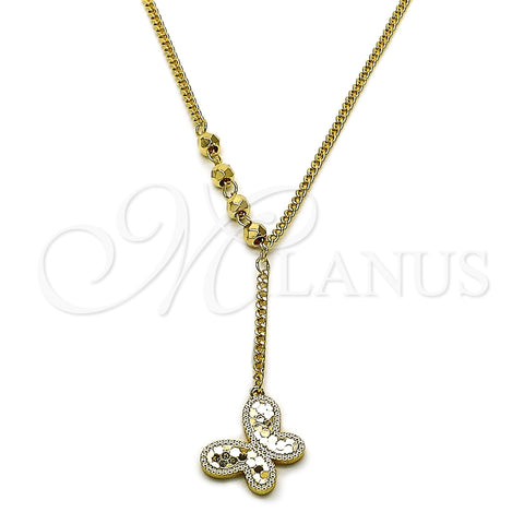 Oro Laminado Fancy Necklace, Gold Filled Style Butterfly and Miami Cuban Design, Diamond Cutting Finish, Golden Finish, 04.418.0001.16 (Thickness, 16 Inches Length)
