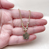 Oro Laminado Fancy Necklace, Gold Filled Style Flower and Disco Design, Diamond Cutting Finish, Golden Finish, 04.418.0002.16 (Thickness, 16 Inches Length)