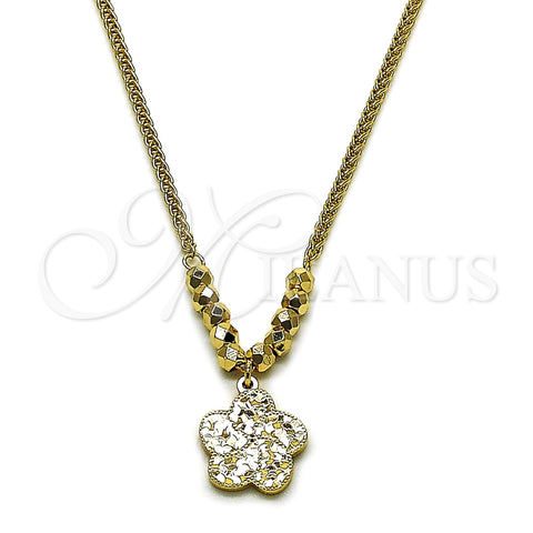 Oro Laminado Fancy Necklace, Gold Filled Style Flower and Disco Design, Diamond Cutting Finish, Golden Finish, 04.418.0002.16 (Thickness, 16 Inches Length)