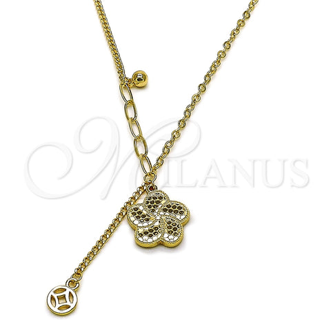 Oro Laminado Fancy Necklace, Gold Filled Style Flower and Ball Design, Diamond Cutting Finish, Golden Finish, 04.418.0003.16 (Thickness, 16 Inches Length)