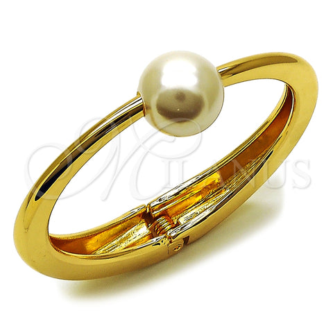 Oro Laminado Individual Bangle, Gold Filled Style Ball Design, with Ivory Pearl, Polished, Golden Finish, 07.307.0063.05 (18 MM Thickness, Size 5 (2.50 Diameter))