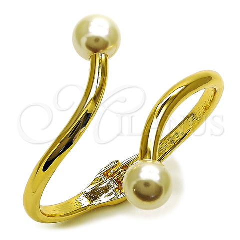 Oro Laminado Individual Bangle, Gold Filled Style Ball Design, with Ivory Pearl, Polished, Golden Finish, 07.215.0041.04 (60 MM Thickness, Size 4 (2.25 Diameter))