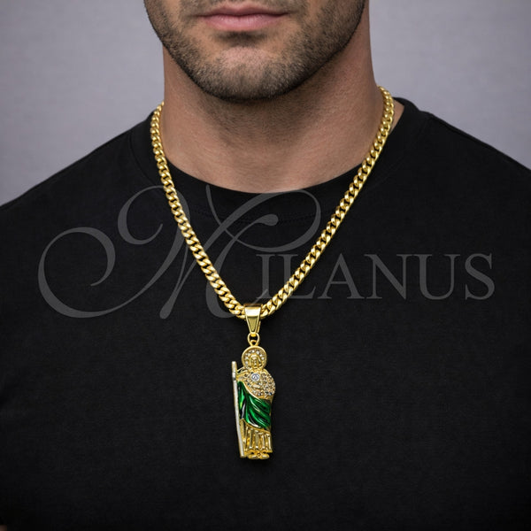 Gold Filled Pendant — Religious Pendant San Judas Design with White Cubic — alternate product view — SKU 164628 | Oro Laminado dije — Religious Pendant San Judas diseño with blanco Cubic — SKU 164628