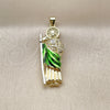 Oro Laminado Religious Pendant, Gold Filled Style San Judas Design, with White Cubic Zirconia, Polished, Tricolor, 05.458.0001