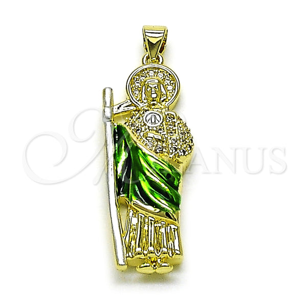 Oro Laminado Religious Pendant, Gold Filled Style San Judas Design, with White Cubic Zirconia, Polished, Tricolor, 05.458.0001