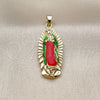 Oro Laminado Religious Pendant, Gold Filled Style Guadalupe Design, Polished, Tricolor, 05.458.0002