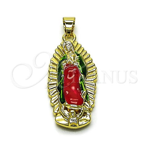 Oro Laminado Religious Pendant, Gold Filled Style Guadalupe Design, Polished, Tricolor, 05.458.0002