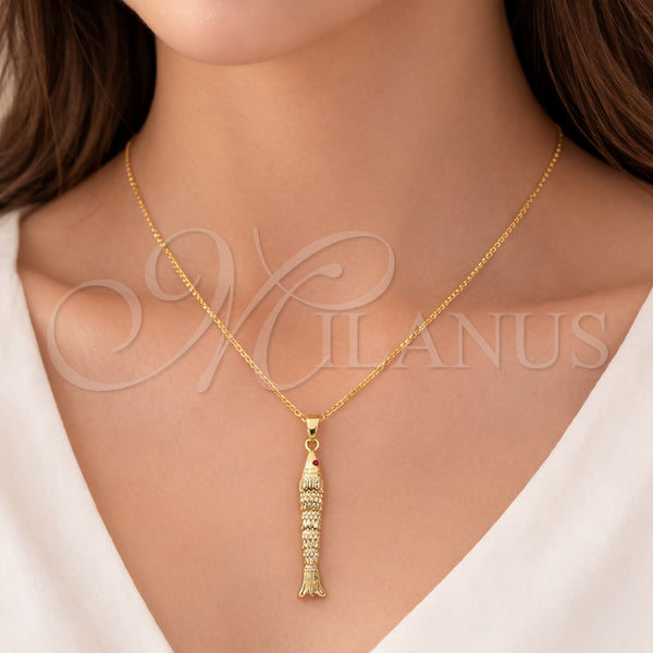 Gold Filled Pendant — Fancy Pendant Fish Design with Ruby Cubic Zirconia — alternate product view — SKU 164630 | Oro Laminado dije — elegante Pendant Fish diseño with Ruby Cubic Zirconia — SKU 164630